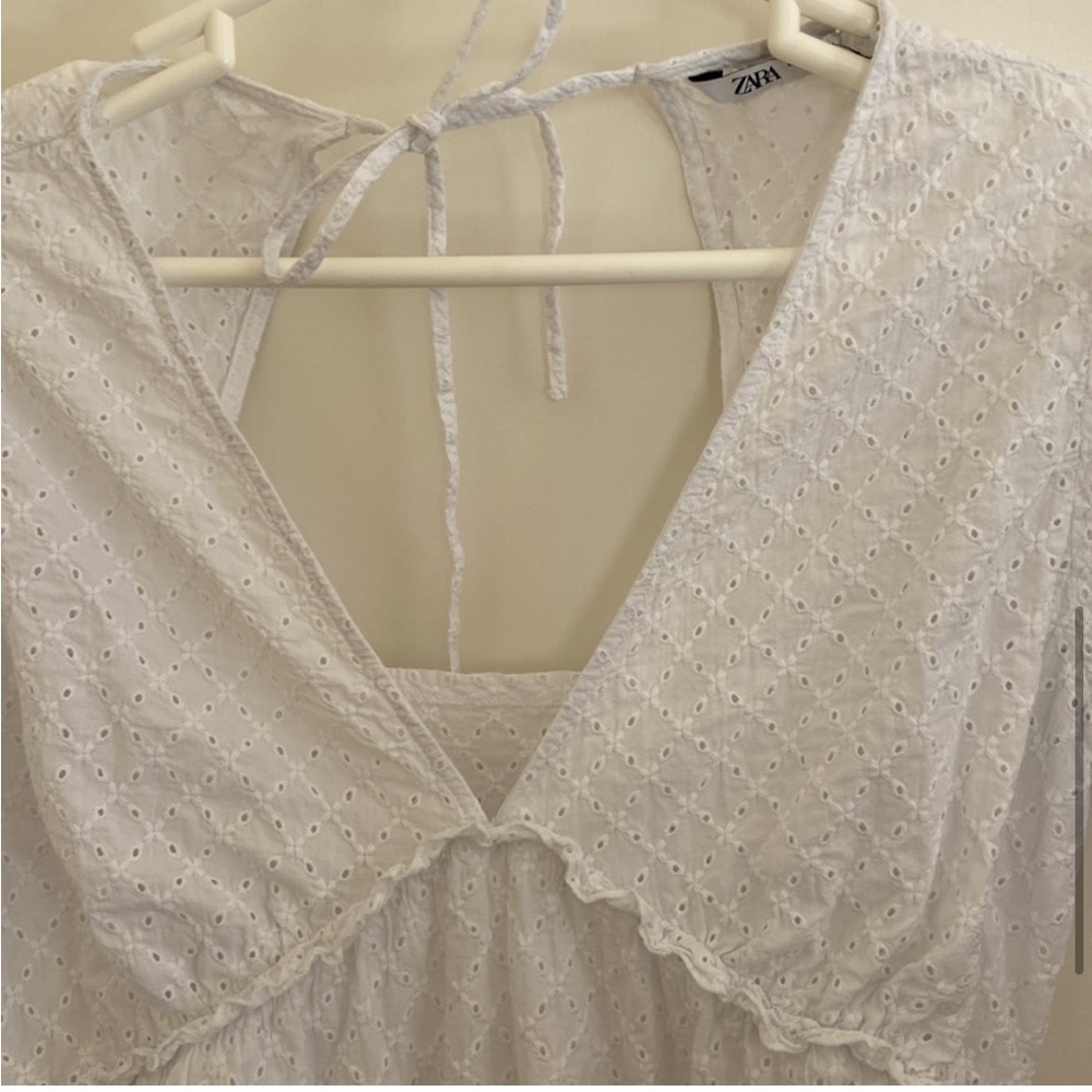 Zara White Eyelet Embroidered Dress Summer Size Large L - Picture 5 of 11
